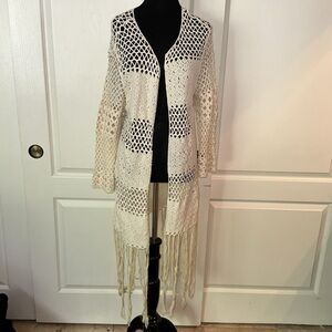 Elegant Cream Crochet Open-Front Sweater